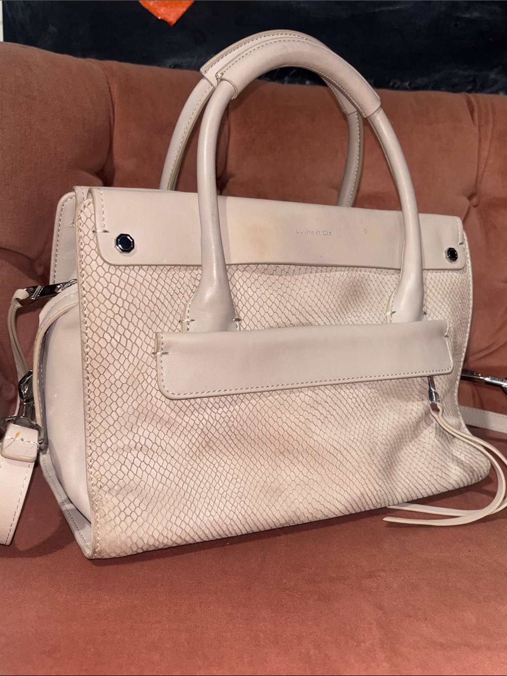 Louise et Cie top handle/crossbody snakeskin embossed leather purse zip closure